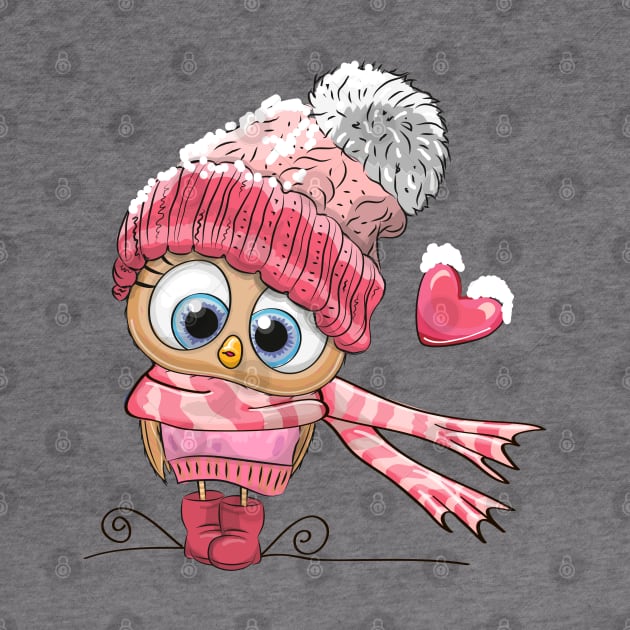 Cute owl in a winter hat and scarf by Reginast777